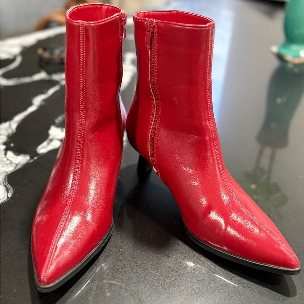 Fire red kitten heel ankle boots size 8
